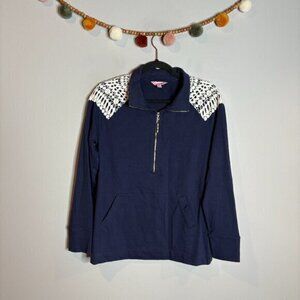 Lilly Pulitzer navy blue Skipper Popover crochet shoulder